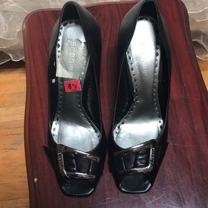 BCBGirls Black Open Toe Buckle Heel sz 8.5